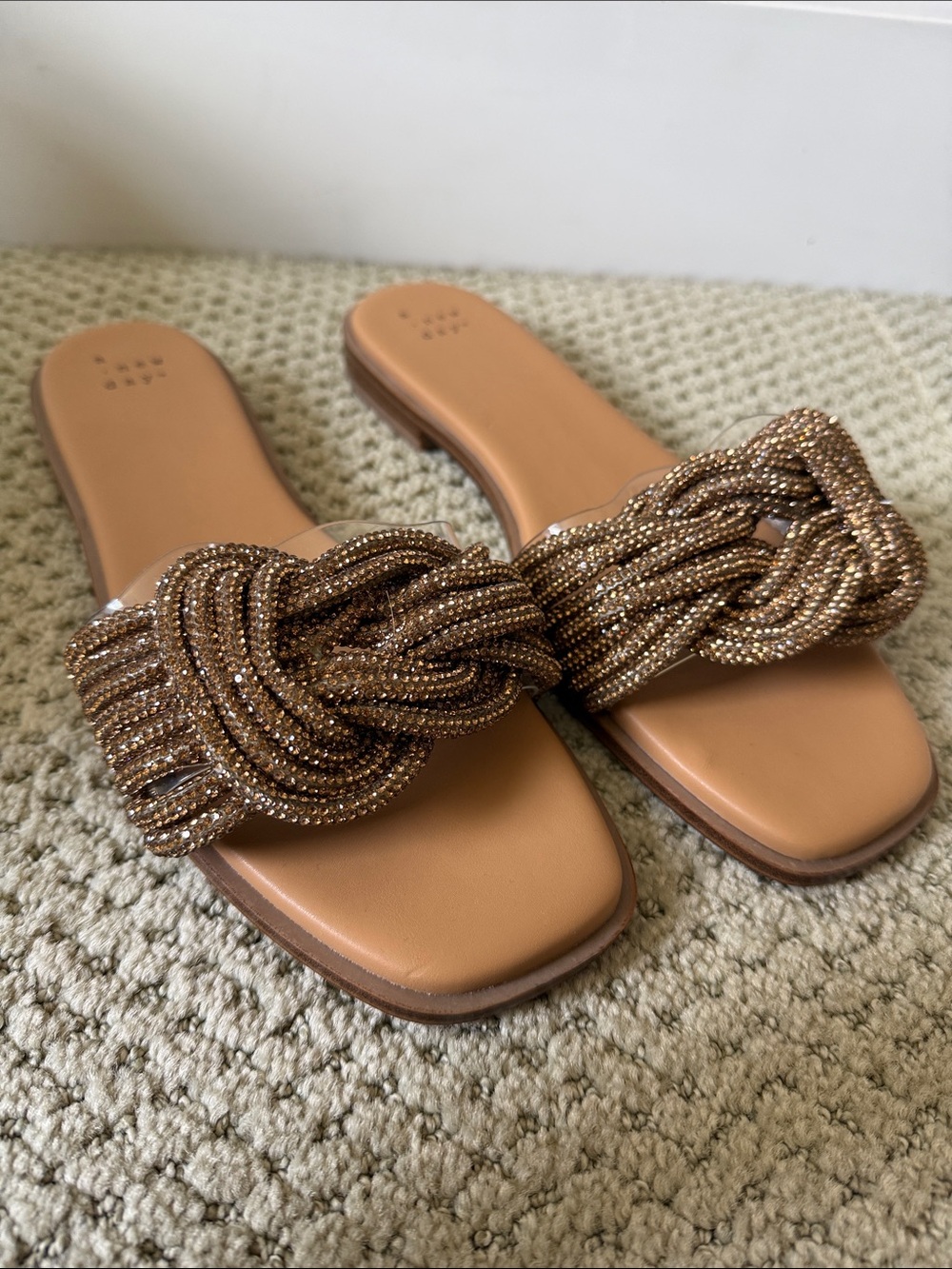 a new day Bronze Braided Crystal Slide Sandals